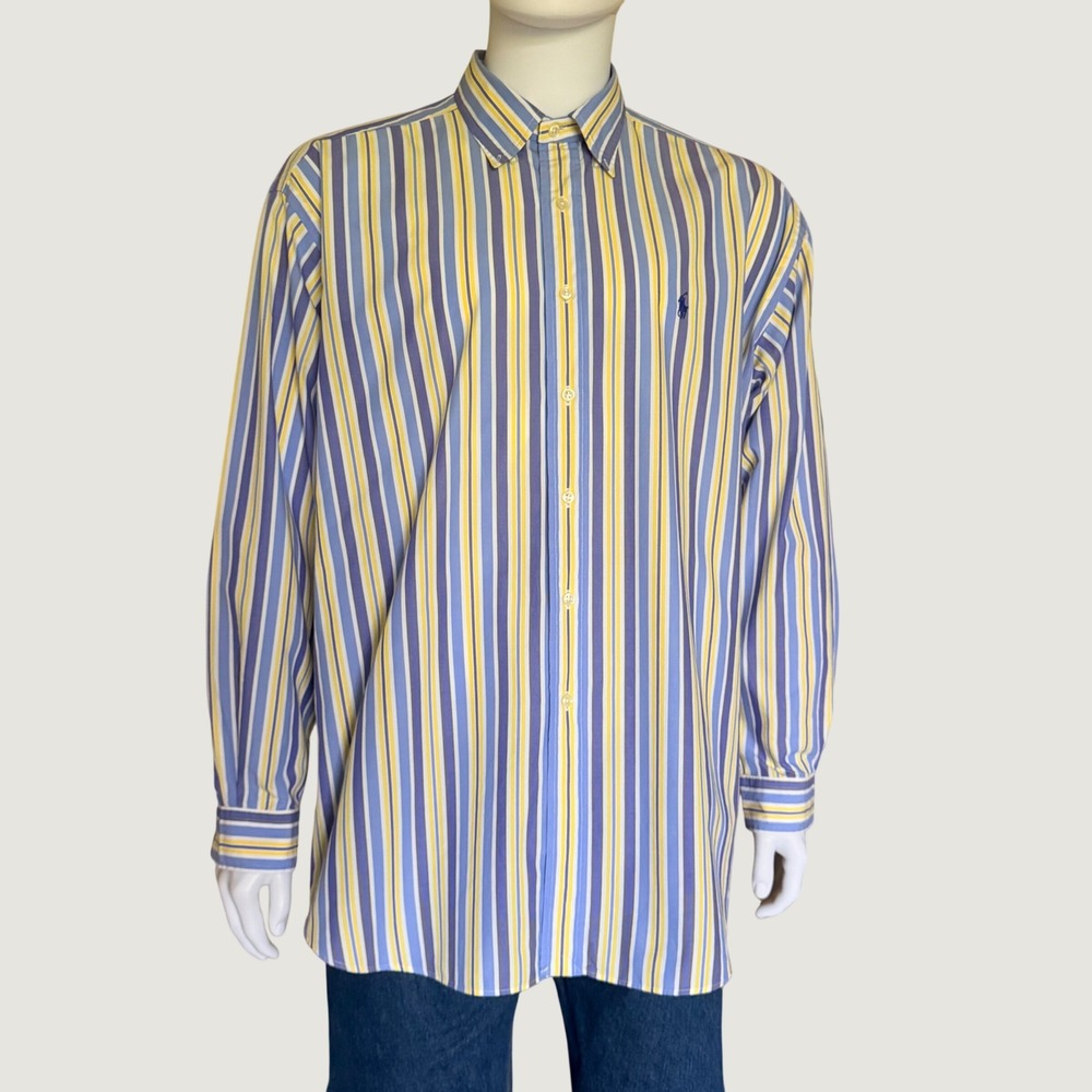 Polo Ralph Lauren Blake Mens Blue Yellow Striped Cotton Button Down Shirt XL